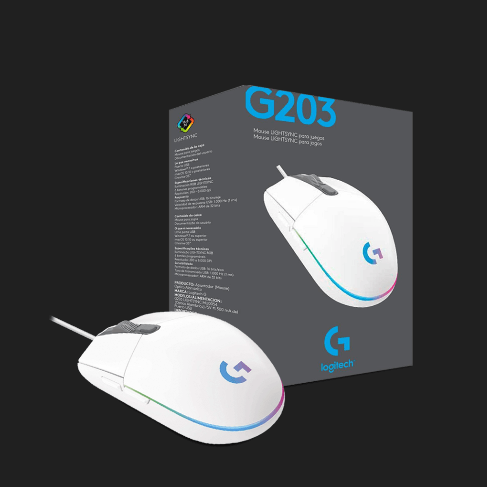 Mouse alámbrico Gamers Logitech G203 RGB LIGHTSYNC Blanco